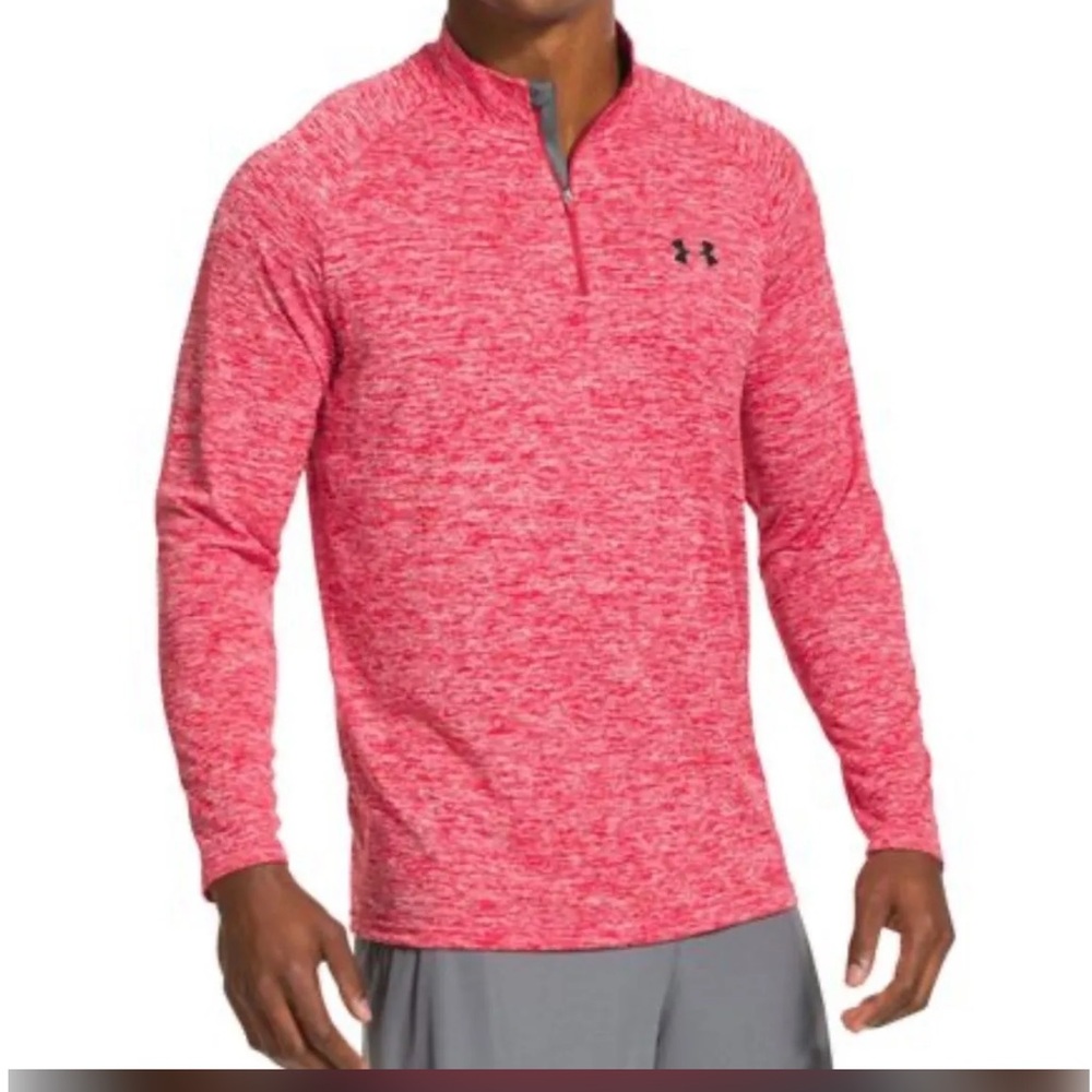 Like New Under Armour 1/4 Zip Mens Red Heather HeatGear Loose Performance